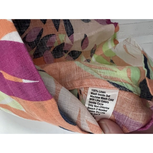 kaari blue 100% linen multi color floral Sleeveless print top Sz XS - Picture 7 of 7